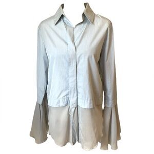 Silvia Tcherassi Grey Blue Silk Blend Button Down Bell Sleeve Top Size 0